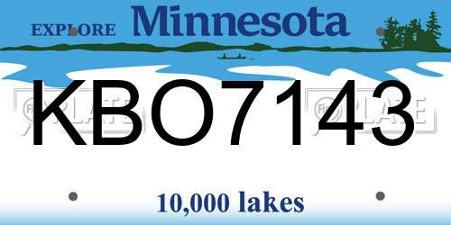 KBO7143 Minnesota License Plate