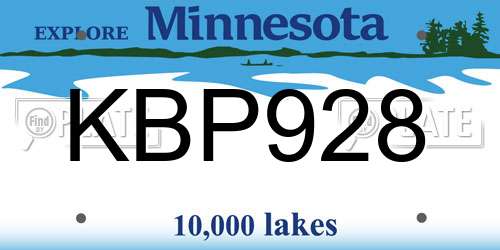 KBP928 Minnesota License Plate