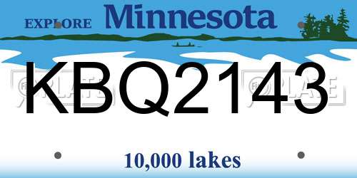 KBQ2143 Minnesota License Plate