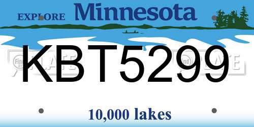 KBT5299 Minnesota License Plate