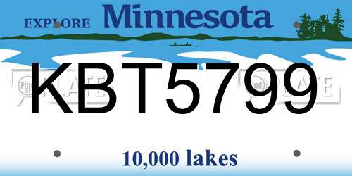 KBT5799 Minnesota License Plate