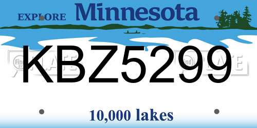 KBZ5299 Minnesota License Plate