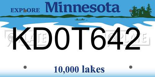 KD0T642 Minnesota License Plate