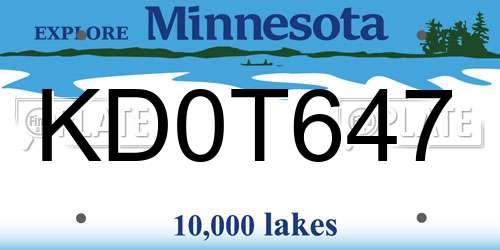 KD0T647 Minnesota License Plate
