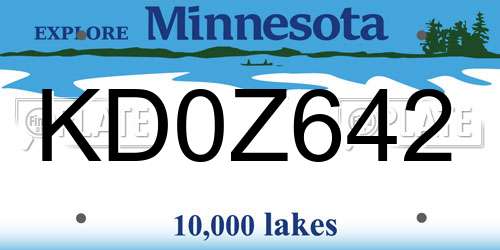 KD0Z642 Minnesota License Plate