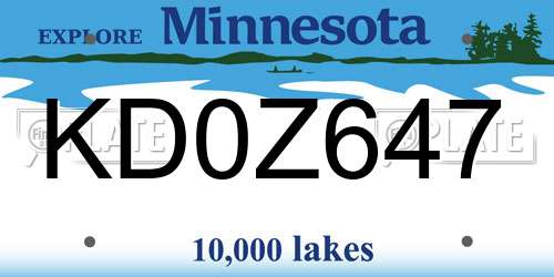 KD0Z647 Minnesota License Plate