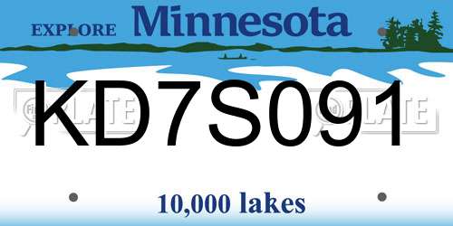 KD7S091 Minnesota License Plate