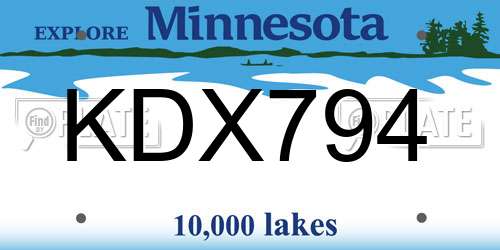 KDX794 Minnesota License Plate