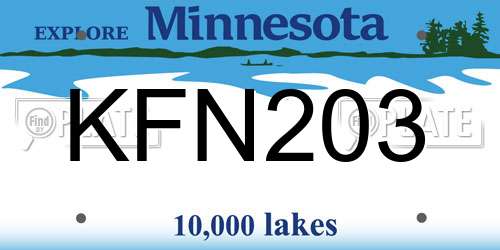 KFN203 Minnesota License Plate