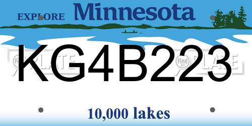KG4B223 Minnesota License Plate