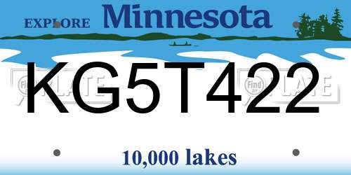 KG5T422 Minnesota License Plate