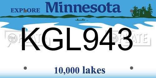 KGL943 Minnesota License Plate