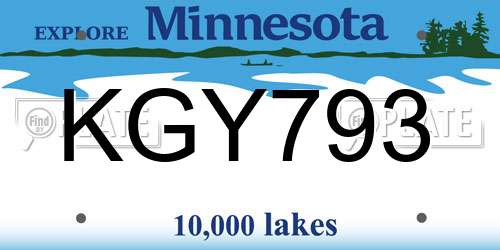 KGY793 Minnesota License Plate