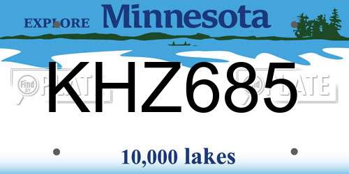 KHZ685 Minnesota License Plate