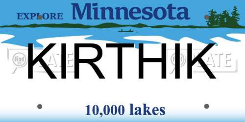 KIRTHIK Minnesota License Plate