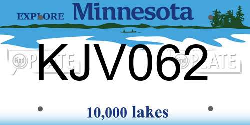 KJV062 Minnesota License Plate