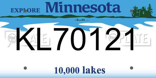 KL70121 Minnesota License Plate