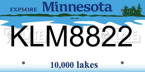 KLM8822 Minnesota License Plate