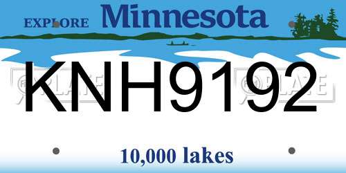 KNH9192 Minnesota License Plate