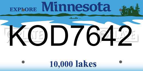 KOD7642 Minnesota License Plate