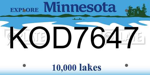 KOD7647 Minnesota License Plate