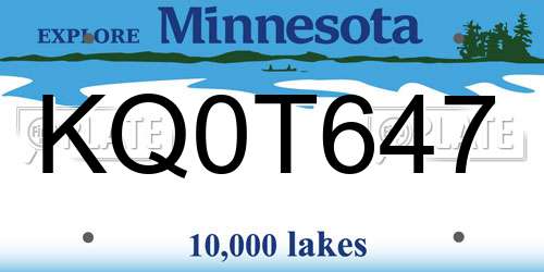 KQ0T647 Minnesota License Plate