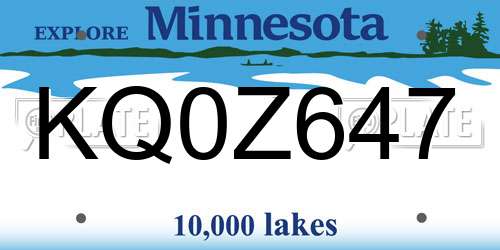 KQ0Z647 Minnesota License Plate