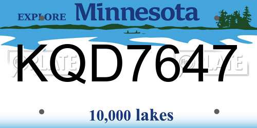 KQD7647 Minnesota License Plate
