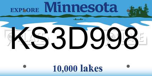 KS3D998 Minnesota License Plate