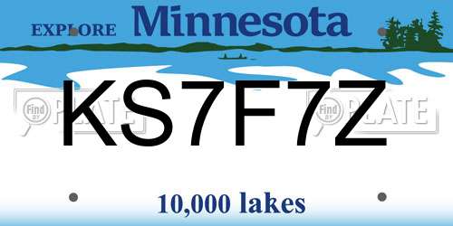 KS7F7Z Minnesota License Plate