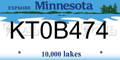 KT0B474 Minnesota License Plate