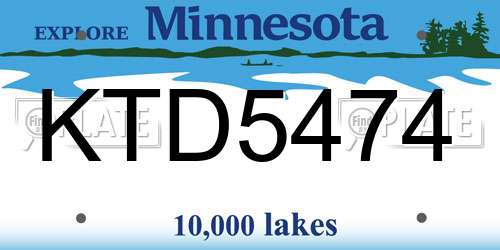 KTD5474 Minnesota License Plate