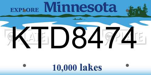 KTD8474 Minnesota License Plate