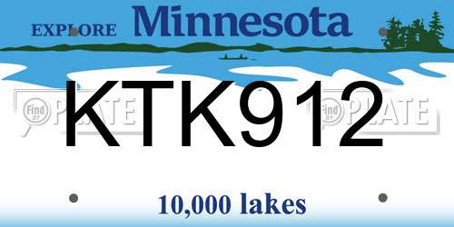 KTK912 Minnesota License Plate