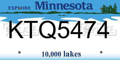 KTQ5474 Minnesota License Plate