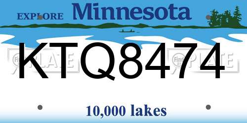 KTQ8474 Minnesota License Plate