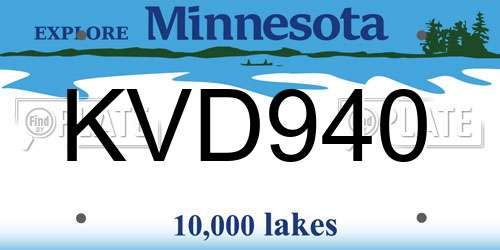 KVD940 Minnesota License Plate
