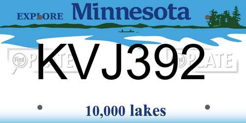 KVJ392 Minnesota License Plate