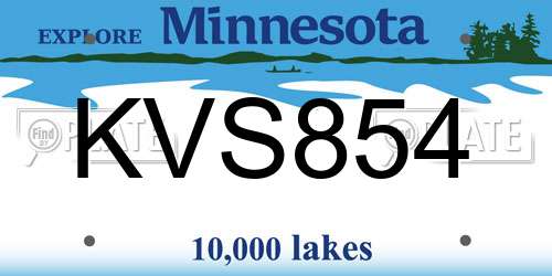 KVS854 Minnesota License Plate