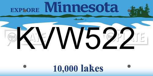 KVW522 Minnesota License Plate