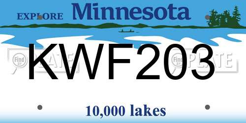 KWF203 Minnesota License Plate
