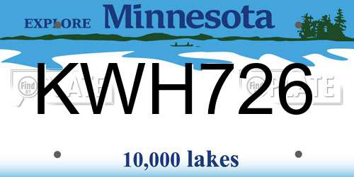 KWH726 Minnesota License Plate