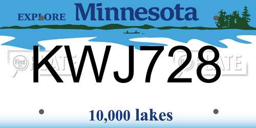 KWJ728 Minnesota License Plate