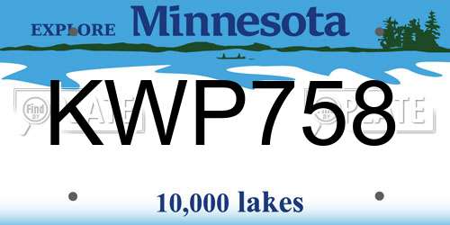 KWP758 Minnesota License Plate