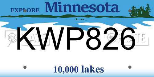 KWP826 Minnesota License Plate
