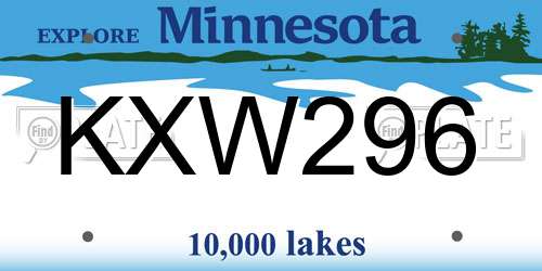 KXW296 Minnesota License Plate