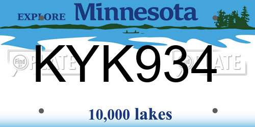 KYK934 Minnesota License Plate