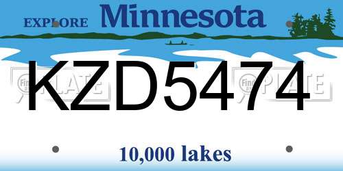 KZD5474 Minnesota License Plate