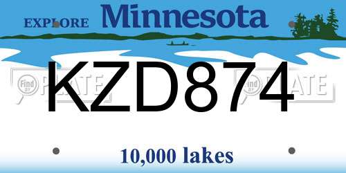 KZD874 Minnesota License Plate