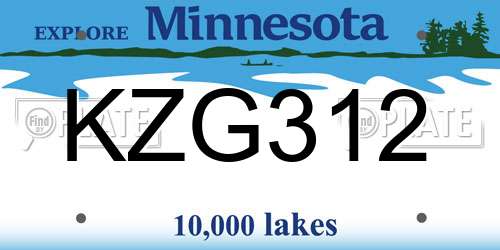 KZG312 Minnesota License Plate